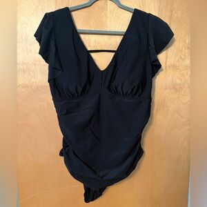 NEW Black Ruffle Sleeve One Piece Bathing Suit